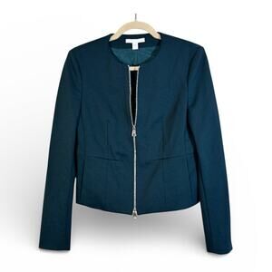 Hugo Boss Green Micro Plaid Zip Up Blazer Jacket Women 4 Dark Academia Old Money